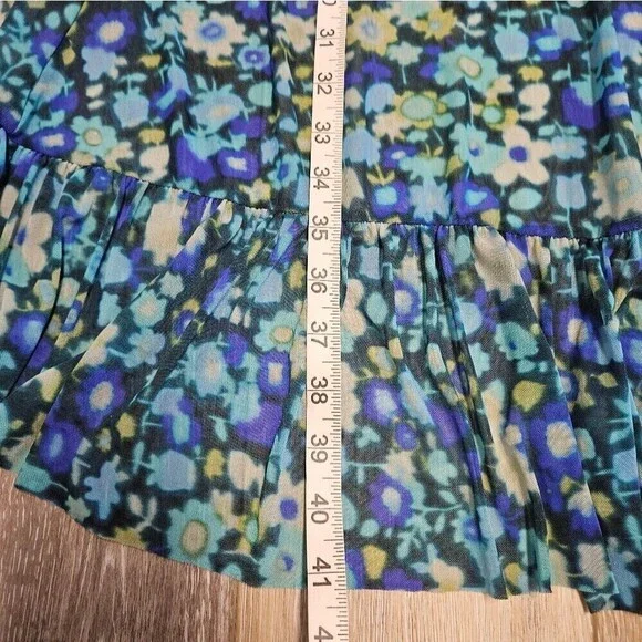 Ganni Floral Wrap Midi Skirt Asymmetrical Ruffle  Blue Green Women's 32 Medium - Picture 13 of 13